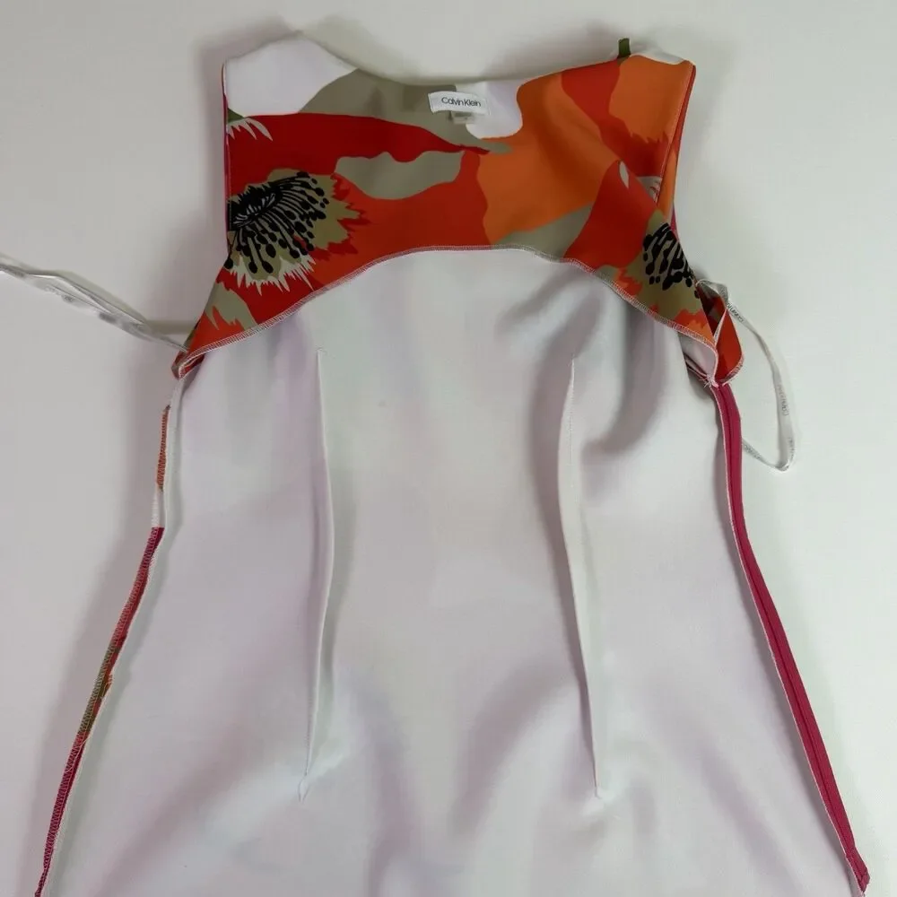 Calvin Klein Floral Sheath Midi Dress Women's 12 Pink Orange Bold Career Office - Picture 16 of 16